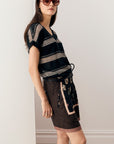 Liana V-Neck Pointelle Knit Black/Pink