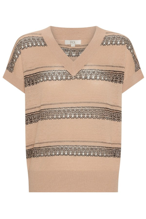Liana V-Neck Pointelle Knit Pink/Black