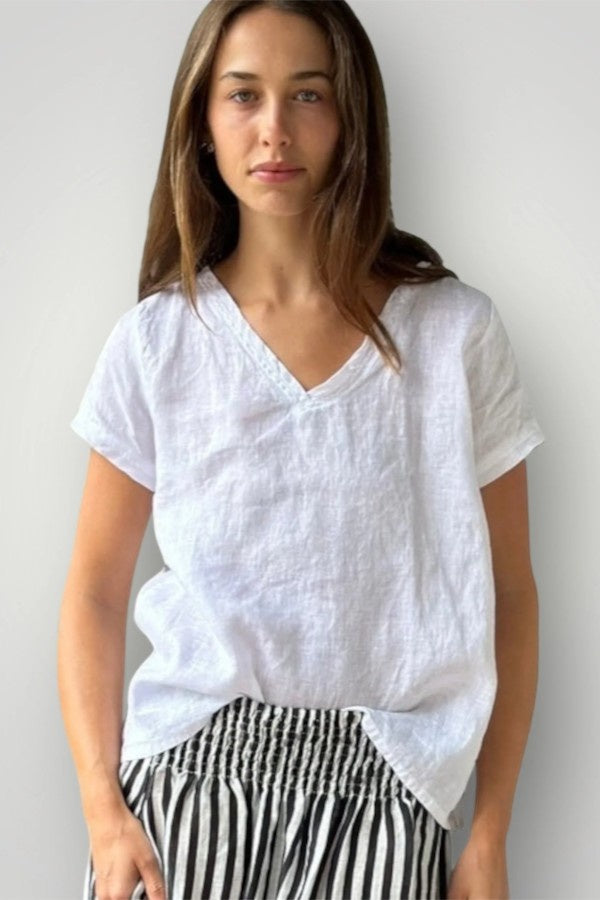 Ellie V Neck Top White