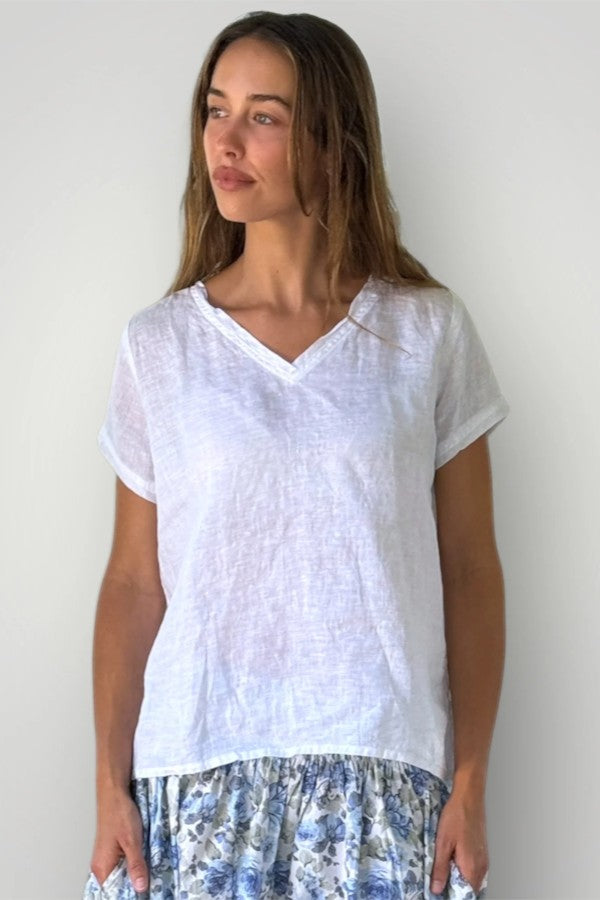 Ellie V Neck Top White