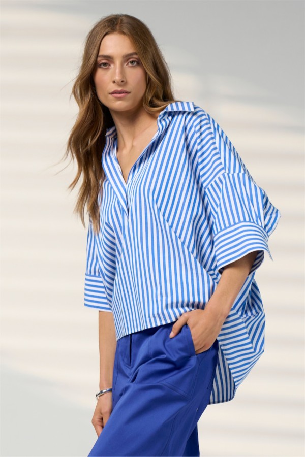Connect Stripe Shirt Cobalt