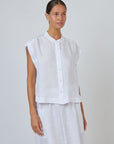 Cap Sleeve Button Top White