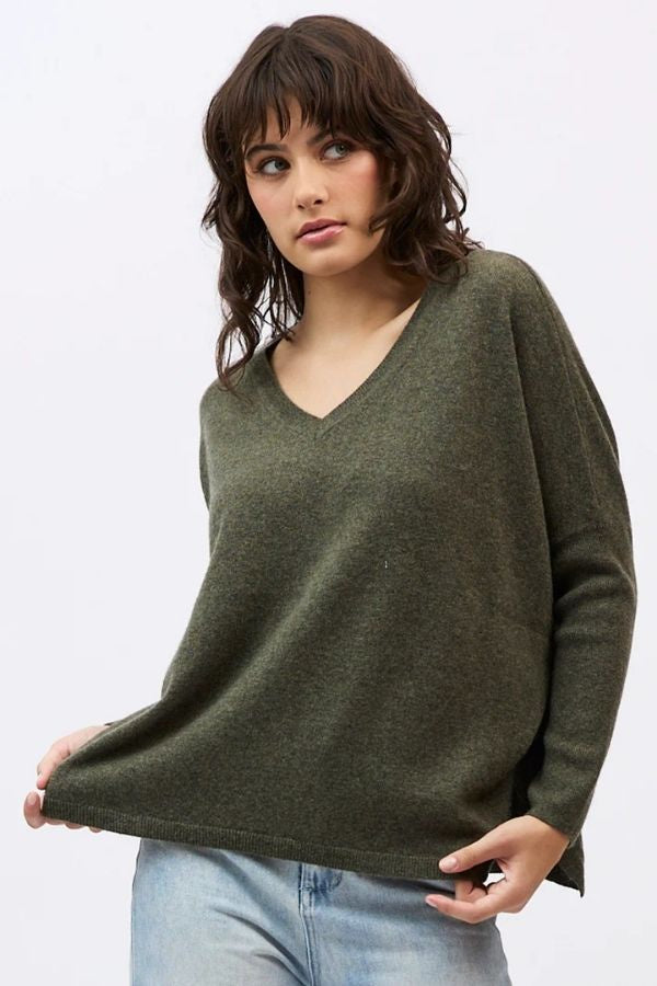 Margot V Neck Knit Military