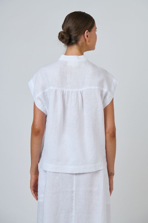 Cap Sleeve Button Top White