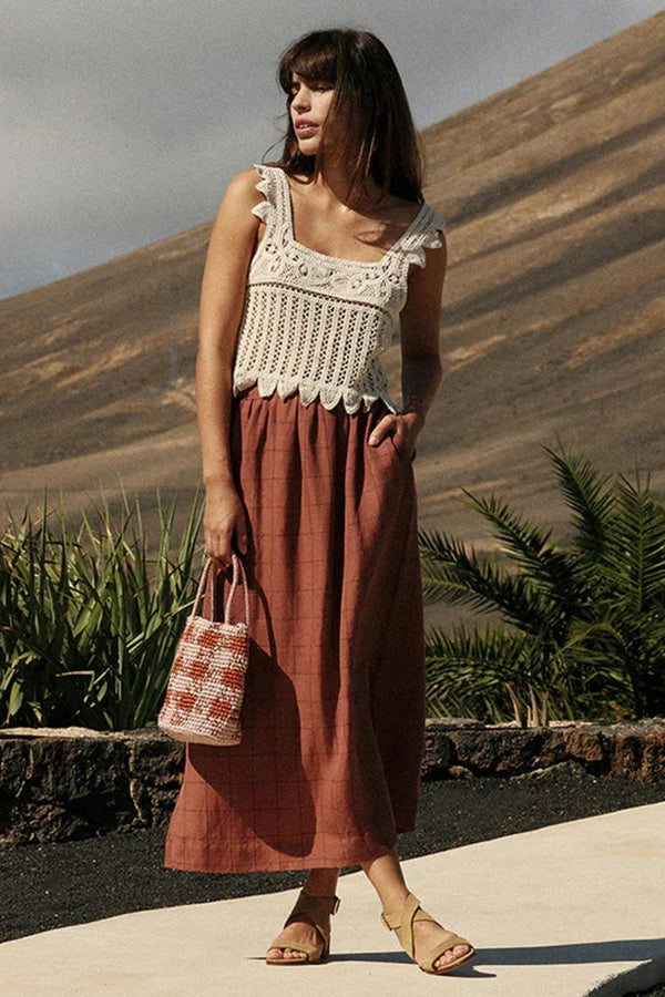 Windowpane Check Skirt
